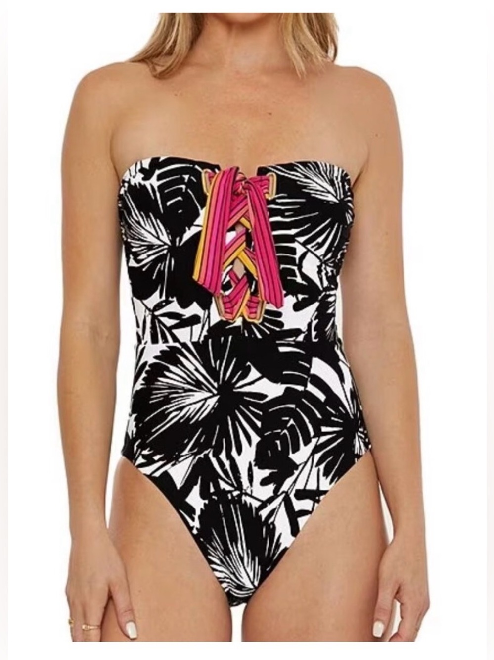 Trina Turk Women's Lennox Lace-Up Bandeau One-Piece Swimsuit Size 10